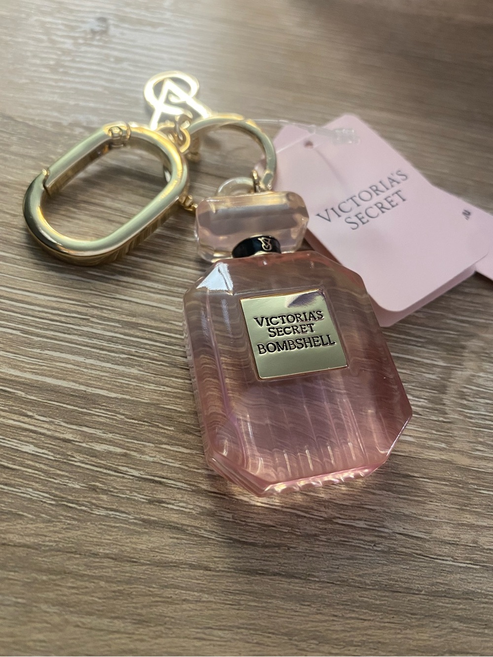 Victoria's Secret Pink Bombshell Perfume Bottle Keychain with Gold Hardware